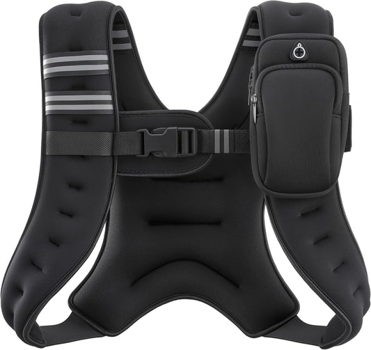 Weighted Vest, 6Lb/8Lb/12Lb/16Lb/20Lb/25Lb/30Lb Weight Vest with Reflective Stripe for Workout, Strength Training, Running, Fitness, Muscle Building, Weight Loss, Weightlifting